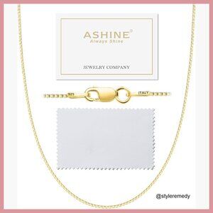 Sterling Silver Over 18K Gold Box Chain Necklace with Lobster Clasp